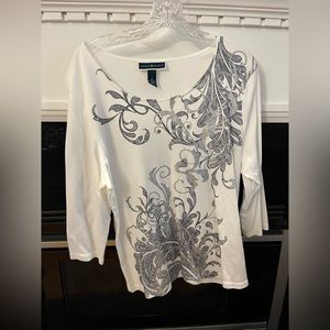 Women’s, Shirt, Karen Scott, size XL, White with Blue design